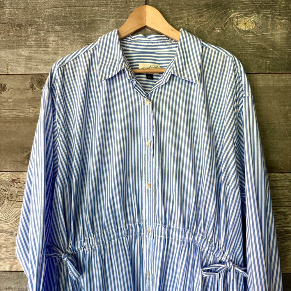 Universal Thread Striped Cotton Maxi Shirt Dress XXL Blue White Coastal Hamptons - Picture 4 of 13